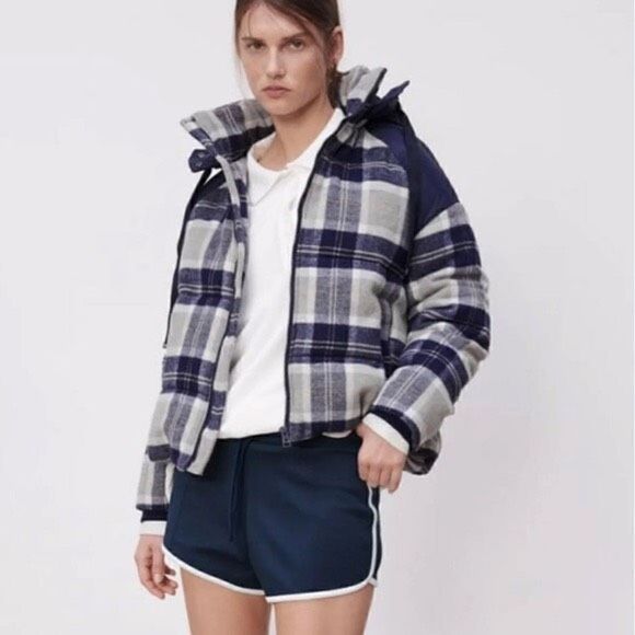 Zara Plaid Full Zip Jacket Coat Sz S Womens Pockets - Picture 1 of 12